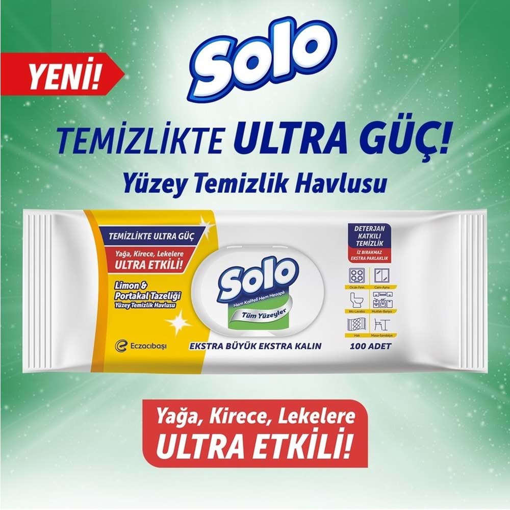 Solo Yüzey Temizlik Havlusu - Mendili 100 Yaprak Limon & Portakal Tazeliği (4 Lü Set) 400 Yaprak