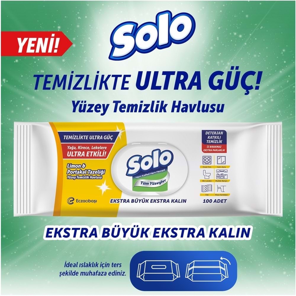 Solo Yüzey Temizlik Havlusu - Mendili 100 Yaprak Limon & Portakal Tazeliği (5 Li Set) 500 Yaprak
