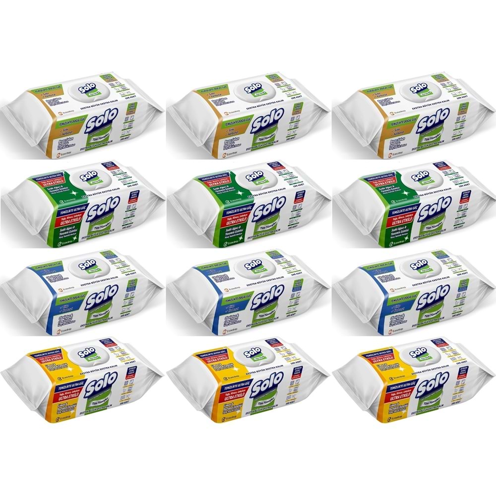 Solo Yüzey Temizlik Havlusu (Beyaz Sabun/Sedir/Okaliptus/Limon) (Karma 12 Li Set) 1200 Yaprak