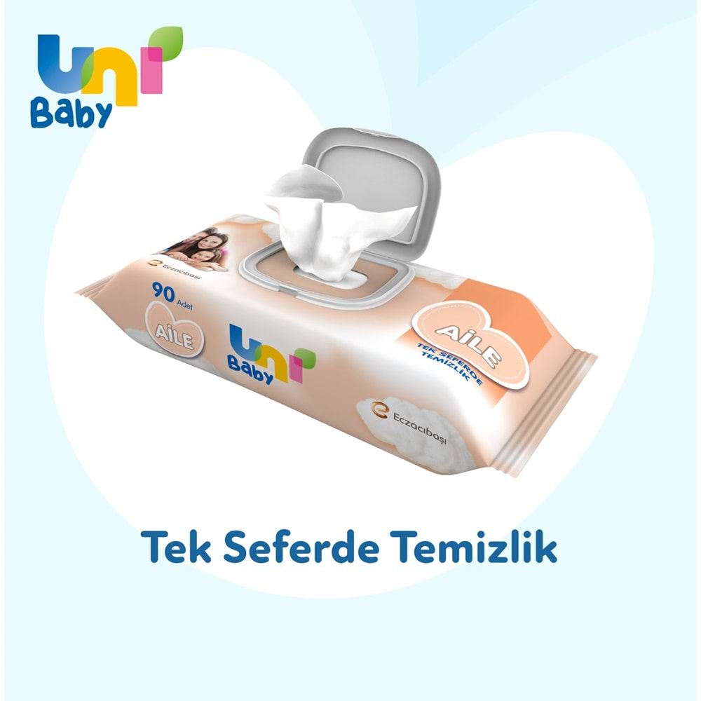 Uni Baby Islak Havlu Mendil 90 Yaprak Aile (48 Li Set) 4320 Yaprak Plastik Kapaklı
