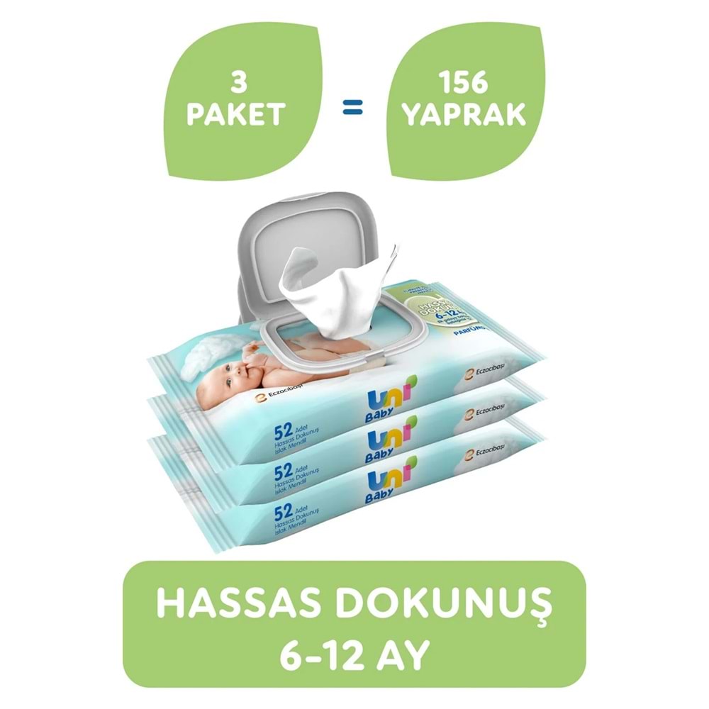 Uni Baby Islak Havlu Hassas Dokunuş 52 Yaprak (48 Li Set) 2496 Yaprak (16PK*3)