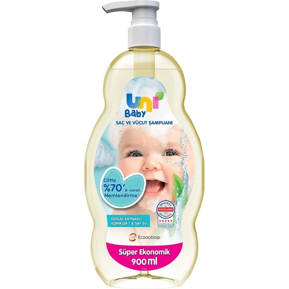 Uni Baby Bebek Saç ve Vücut Şampuanı 900ML Klasik (Pompalı) (3 Lü Set)