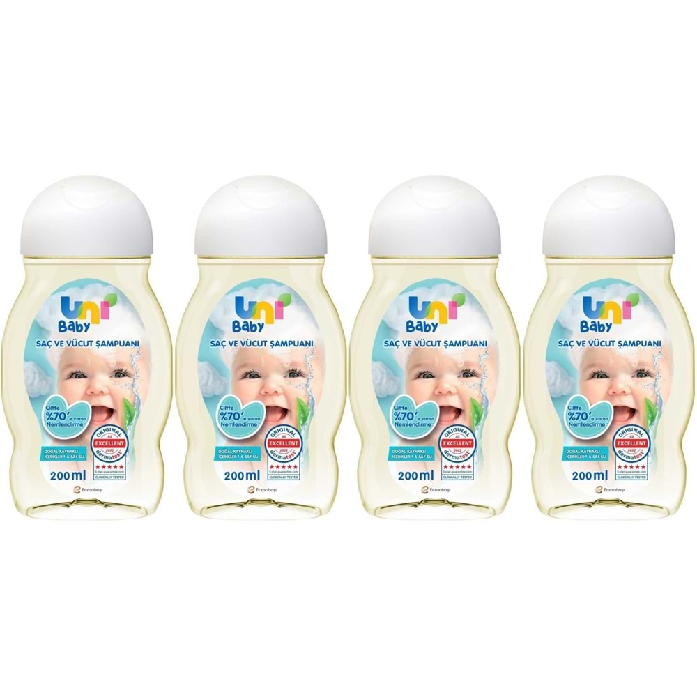 Uni Baby Bebek Saç ve Vücut Şampuanı 200ML Klasik (4 Lü Set)