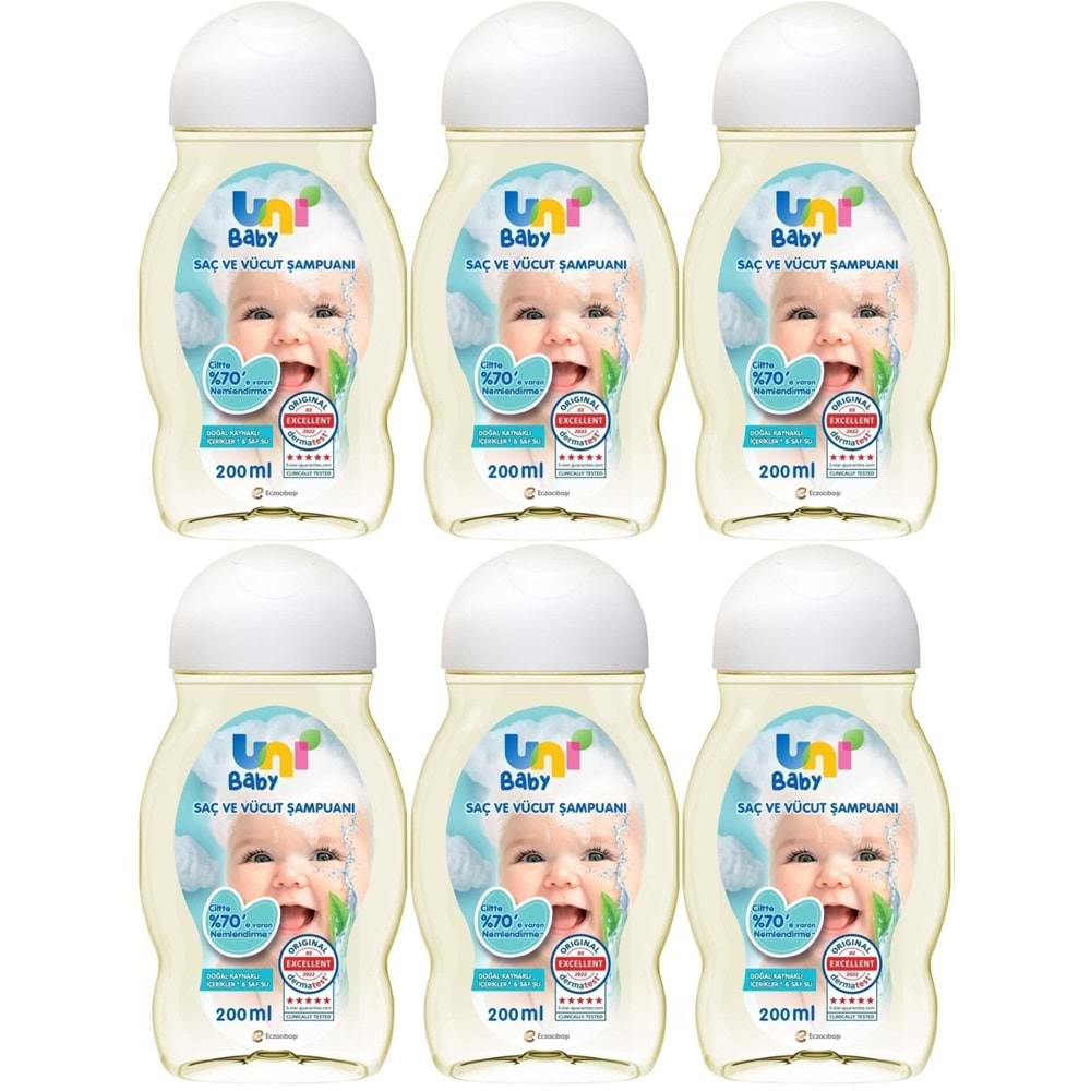 Uni Baby Bebek Saç ve Vücut Şampuanı 200ML Klasik (6 Lı Set)