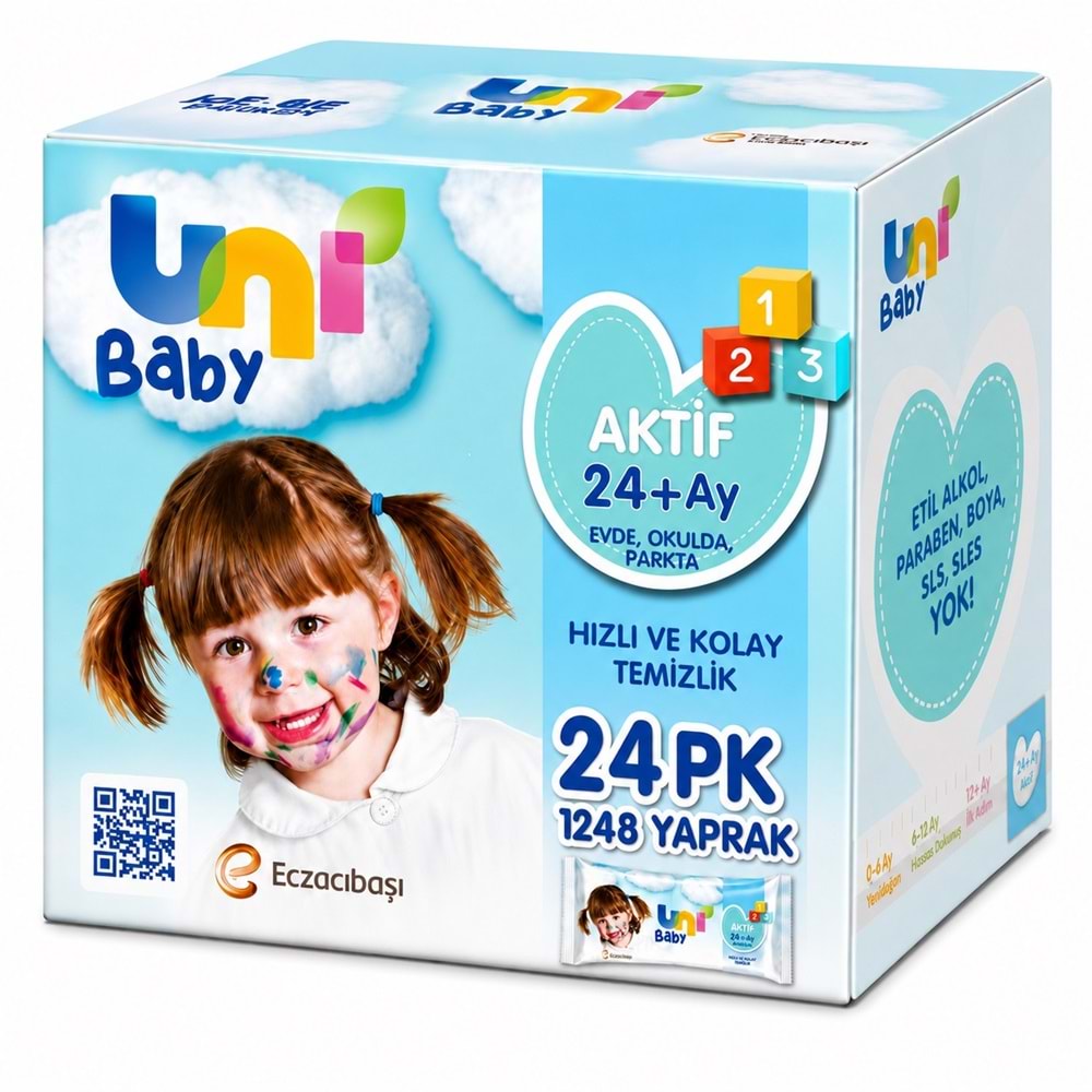 Uni Baby Islak Havlu Mendil 52 Yaprak Aktif 24 Lü Set (6PK*4) 1248 Yaprak