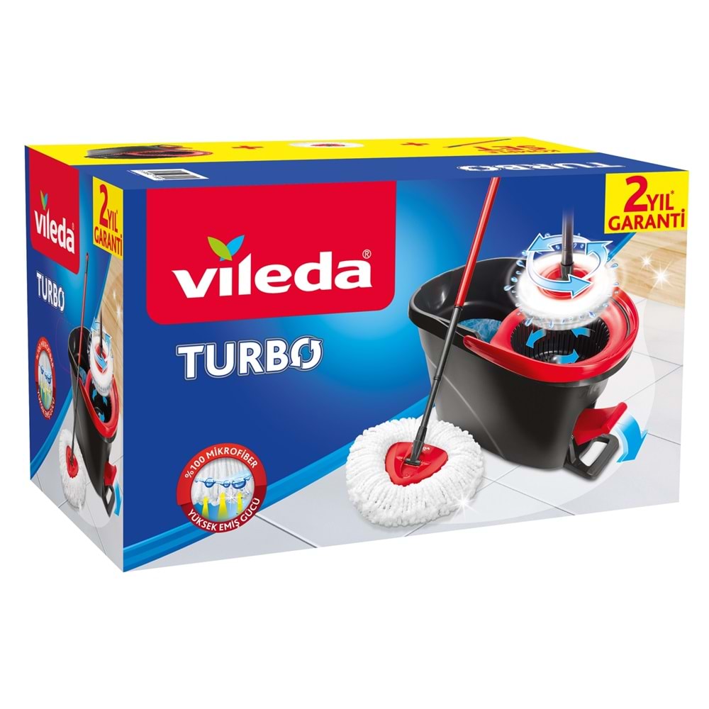 Vileda Turbo Pedallı Temizlik Seti (Komple Set)+Vileda Actifibre Mikrofiber Bez (Paket İçi 2 Li Pk)