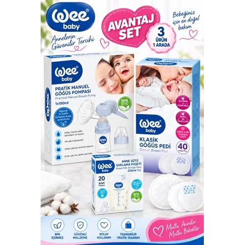 Wee Baby Avantaj Set Pratik Manuel Göğüs Pompası + Göğüs Pedi 40 Lı + Süt Saklama Poşeti 20 Li