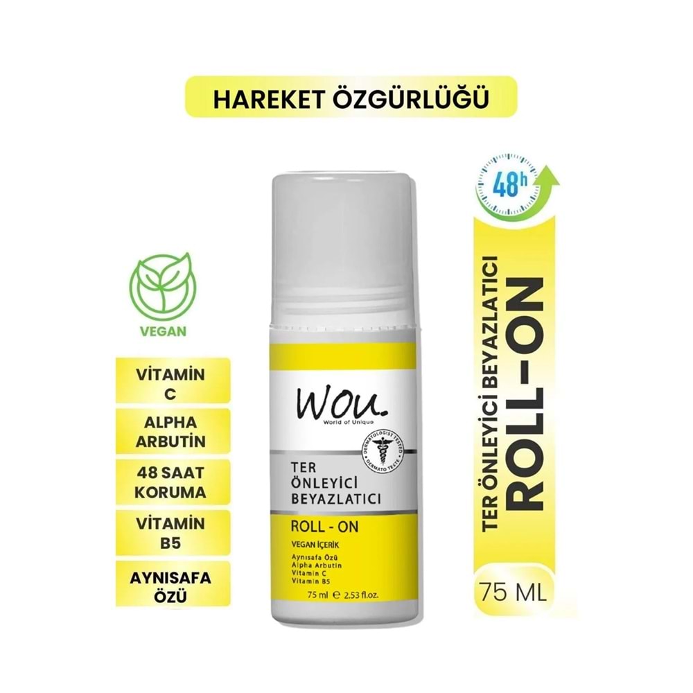 Wou World Of Unique Roll-On Unisex Deodorant 75ML Ter Önleyici Beyazlatıcı (6 Lı Set)