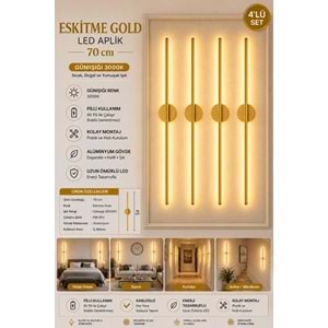 MANDAŞ Eskitme Gold Gün Işığı 70 CM Led Duvar Aplik 4 Adet Pilli Kablosuz Kullanım Tak-Çalıştır