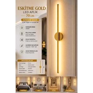 MANDAŞ Eskitme Gold Gün Işığı 70 CM Led Duvar Aplik 4 Adet Pilli Kablosuz Kullanım Tak-Çalıştır