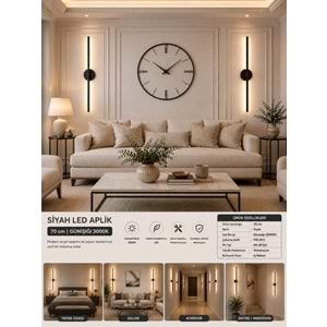 MANDAŞ Siyah Gün Işığı 70 CM Led Duvar Aplik 2 Adet|Pilli Kablosuz Kullanım Tak-Çalıştır