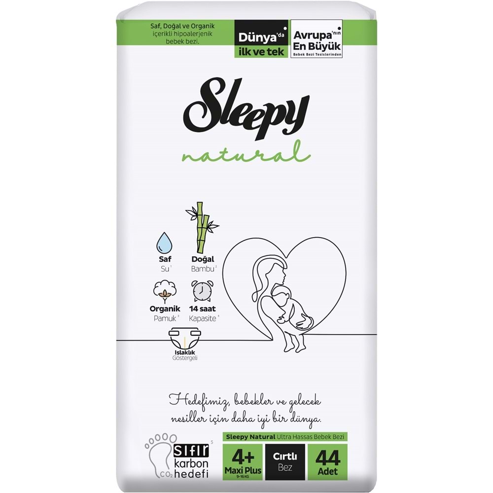 Sleepy Bebek Bezi Natural 4+ Beden (9-16 KG) Maxi Plus 220 Adet Mega Fırsat Pk